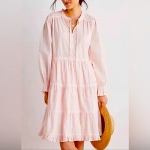 Anthropologie Othilia M Desdemona Pink Tiered Puffed Sleeves Mini Dress Pockets